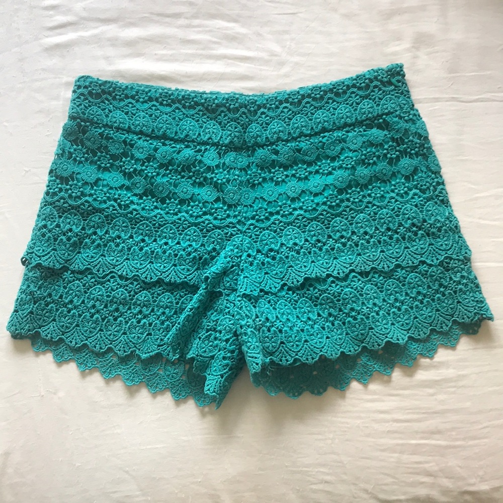 TEAL LACE SHORTS